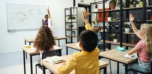 Children learning the importance of nature in school, biophilia