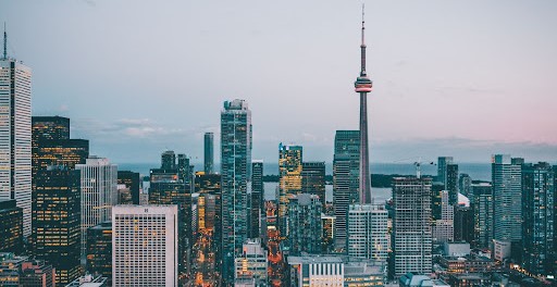 glass steel city climate change pedestrian traffic skyline tall buildings construction steel glass