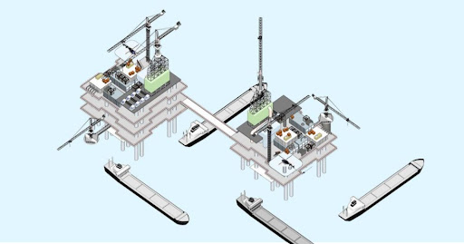 View of model oil rig open for experimentation